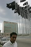 76 black flags are ranged in front of the U.S.A. representative office in the Republic of Cuba. Flags were installed to obscure the running letters at the top of the building. Habana, Cuba, Friday, March 16, 2007.