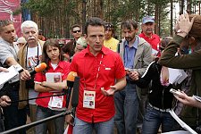Vasily Yakemenko (36), leader of the pro-Kremlin Nashi (Ours) youth movement, speaks to the media in the Nashi summer camp on Lake Seliger, some 300 kilometres (~180 miles) northwest of Moscow, Tuesday, July 17, 2007. Pro-Kremlin Nashi (Ours) youth movement has assembled about 10 thousand young people from all over Russia to a summer camp where they are going to do sports and attend political and socially oriented lectures and training sessions for two weeks.