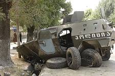 Disabled  Georgian armored vehicles in Tshinvali, Monday August 11, 2008. 