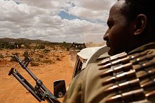 Somaliland Army soldier patrolling the territory. Los Anod, SomaliLand, Tuesday, October 16, 2007. The military constantly camp near Los Anod in the province of  SomaliLand, bordering on PuntLand. Fighting is resumed at this territory from time to time.
